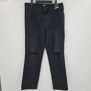 NEW Jordache Womens Black High Rise Straight Leg Jeans Distressed Size 14